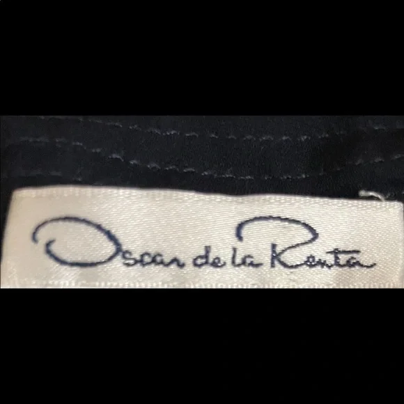 Oscar de la Renta Navy Blue Silk Blouse with white rose buttons